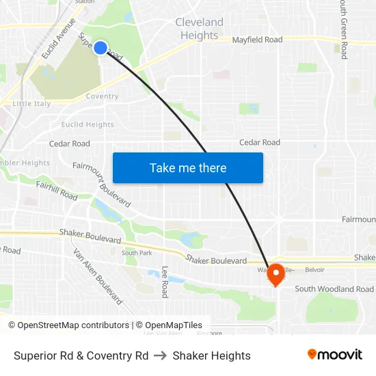 Superior Rd & Coventry Rd to Shaker Heights map