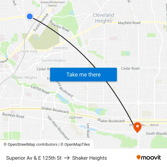 Superior Av & E 125th St to Shaker Heights map