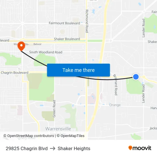 29825 Chagrin Blvd to Shaker Heights map