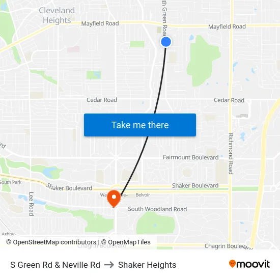 S Green Rd & Neville Rd to Shaker Heights map