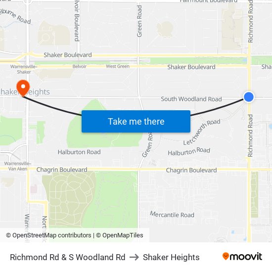 Richmond Rd & S Woodland Rd to Shaker Heights map