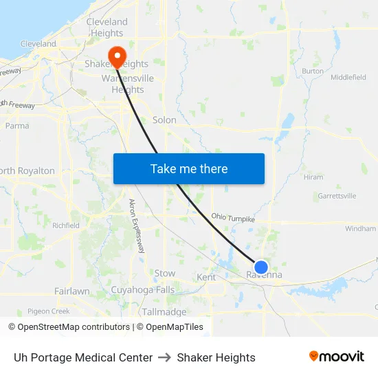 Uh Portage Medical Center to Shaker Heights map