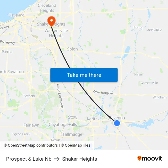 Prospect & Lake Nb to Shaker Heights map