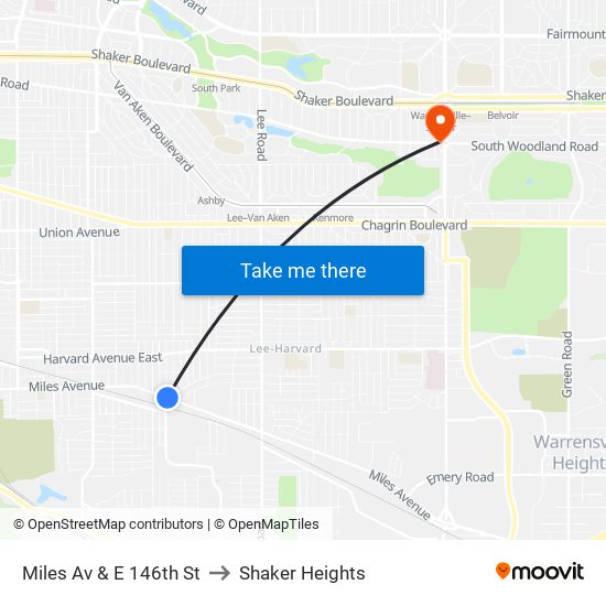 Miles Av & E 146th St to Shaker Heights map