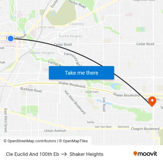 Cle Euclid And 100th Eb to Shaker Heights map