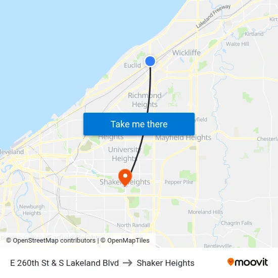 E 260th St & S Lakeland Blvd to Shaker Heights map