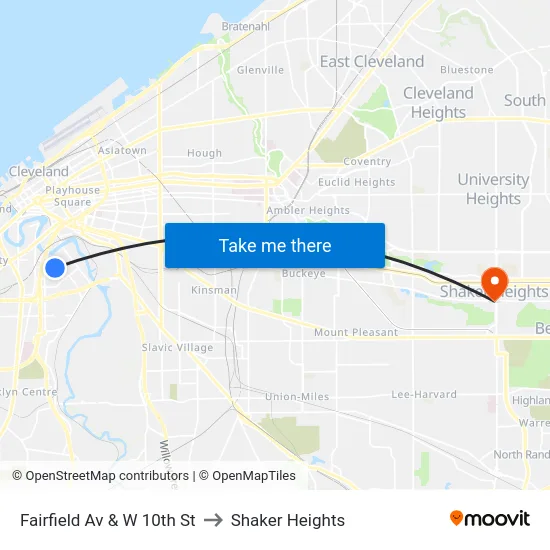 Fairfield Av & W 10th St to Shaker Heights map