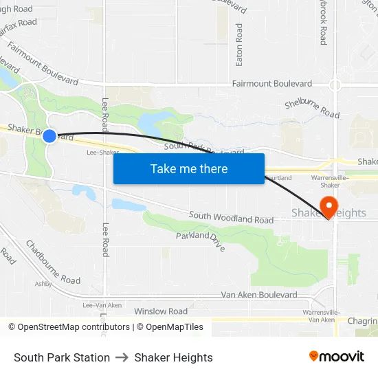 South Park Station to Shaker Heights map