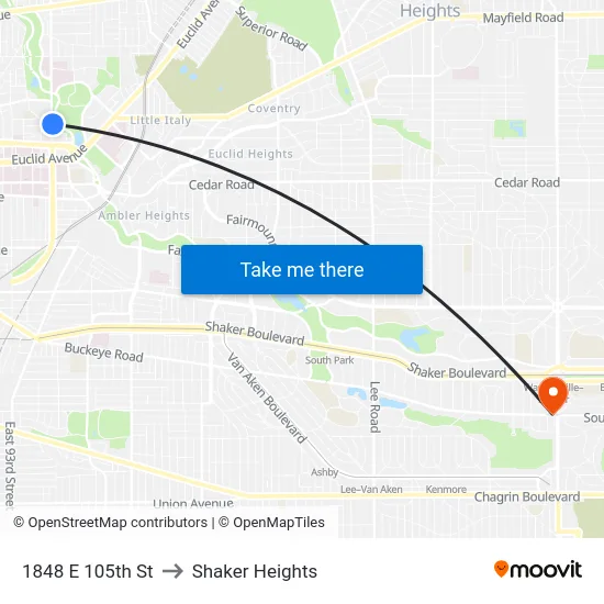 1848 E 105th St to Shaker Heights map