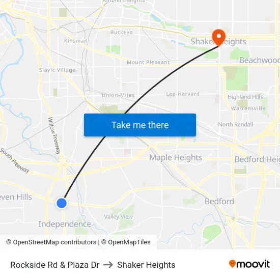 Rockside Rd & Plaza Dr to Shaker Heights map