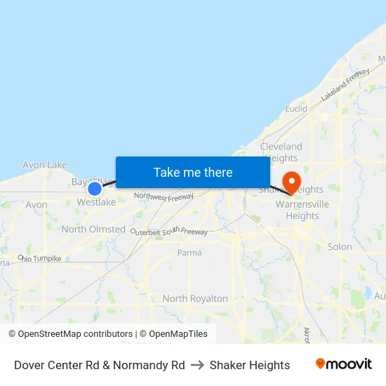 Dover Center Rd & Normandy Rd to Shaker Heights map