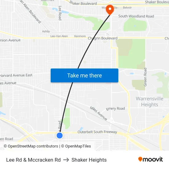 Lee Rd & Mccracken Rd to Shaker Heights map