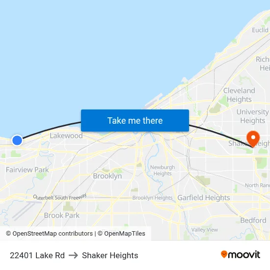 22401 Lake Rd to Shaker Heights map