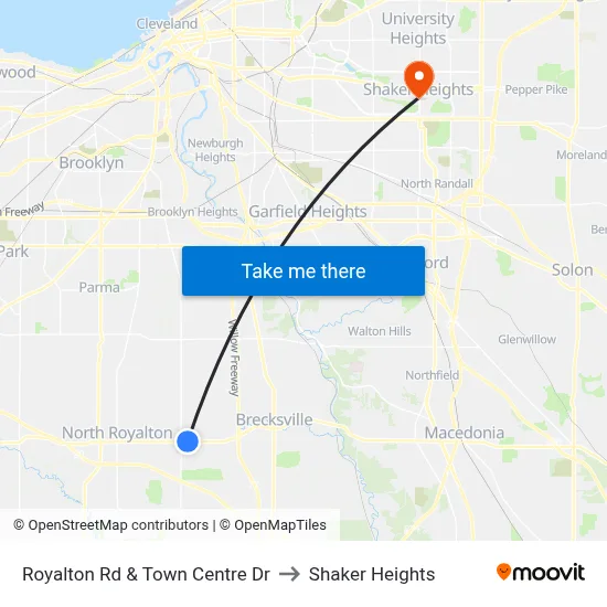 Royalton Rd & Town Centre Dr to Shaker Heights map