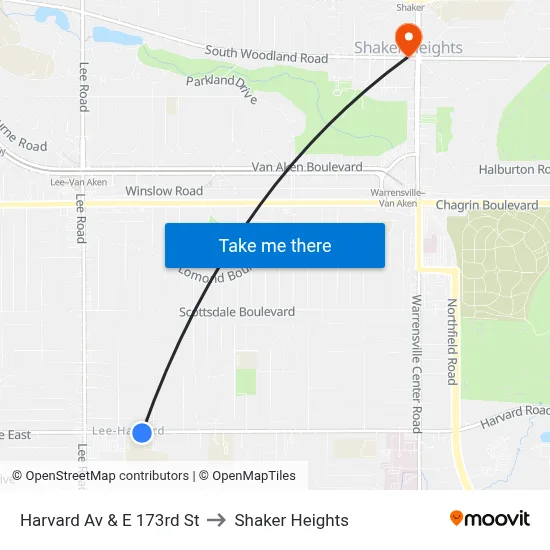 Harvard Av & E 173rd St to Shaker Heights map