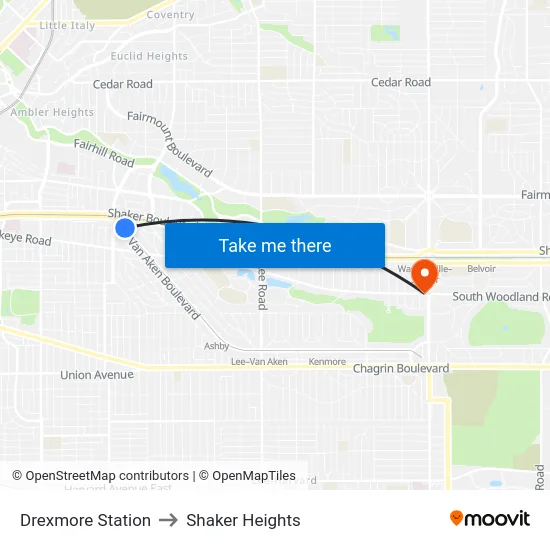 Drexmore Station to Shaker Heights map