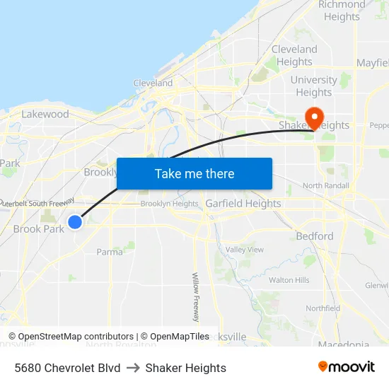 5680 Chevrolet Blvd to Shaker Heights map