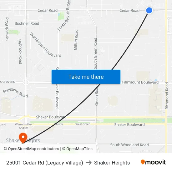 25001 Cedar Rd (Legacy Village) to Shaker Heights map