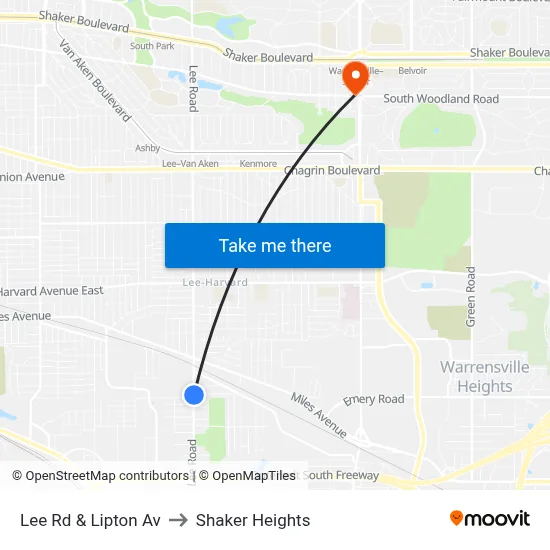 Lee Rd & Lipton Av to Shaker Heights map