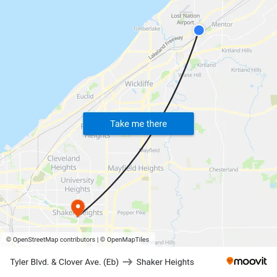 Tyler Blvd. & Clover Ave. (Eb) to Shaker Heights map