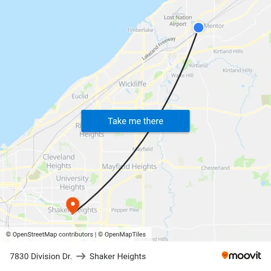7830 Division Dr. to Shaker Heights map