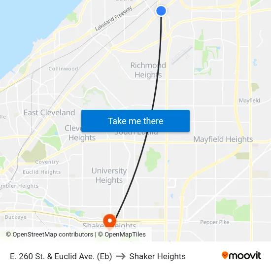 E. 260 St. & Euclid Ave. (Eb) to Shaker Heights map