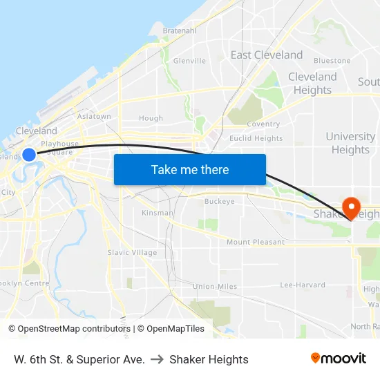 W. 6th St. & Superior Ave. to Shaker Heights map