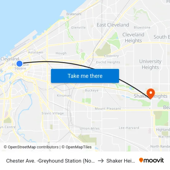 Chester Ave. -Greyhound Station (North Side) to Shaker Heights map