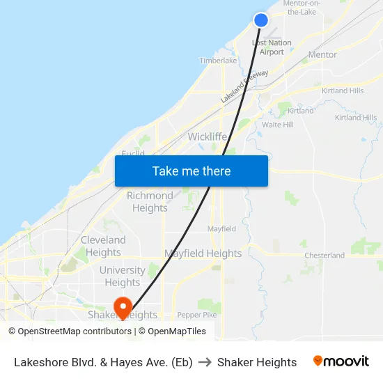 Lakeshore Blvd. & Hayes Ave. (Eb) to Shaker Heights map