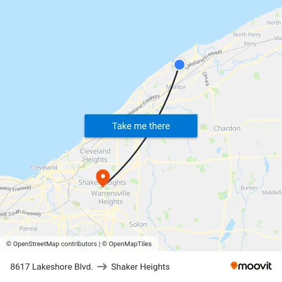 8617 Lakeshore Blvd. to Shaker Heights map
