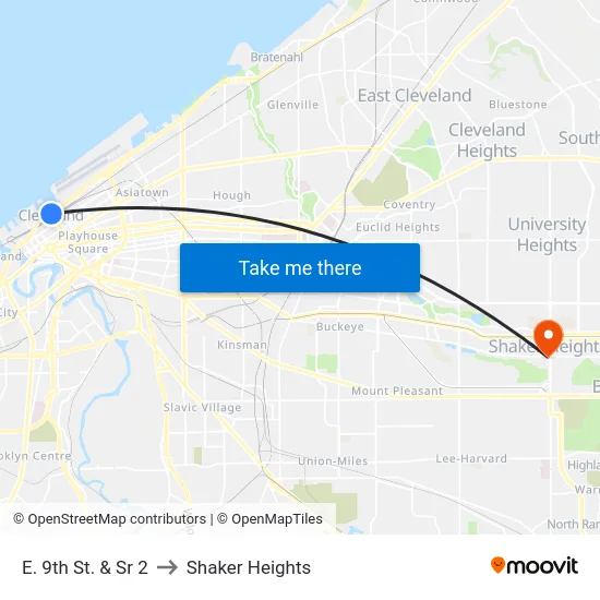 E. 9th St. & Sr 2 to Shaker Heights map