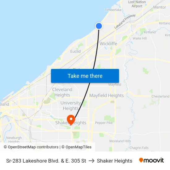 Sr-283 Lakeshore Blvd. & E. 305 St to Shaker Heights map