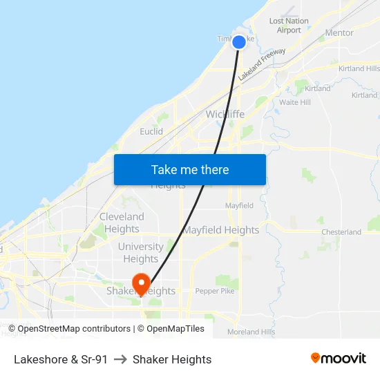 Lakeshore & Sr-91 to Shaker Heights map