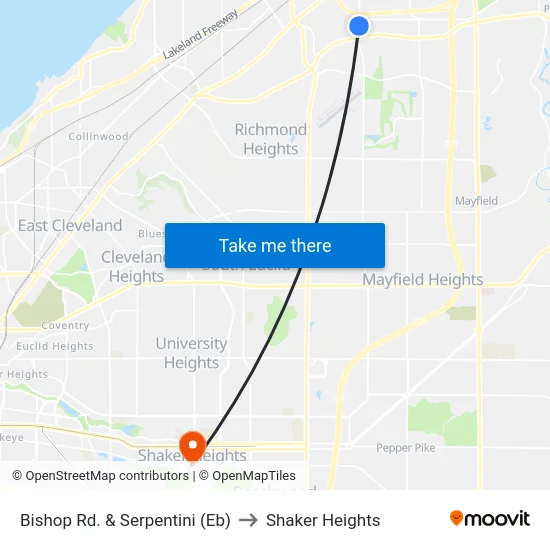 Bishop Rd. & Serpentini (Eb) to Shaker Heights map