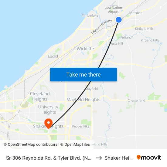 Sr-306 Reynolds Rd. & Tyler Blvd. (Ne Corner) to Shaker Heights map