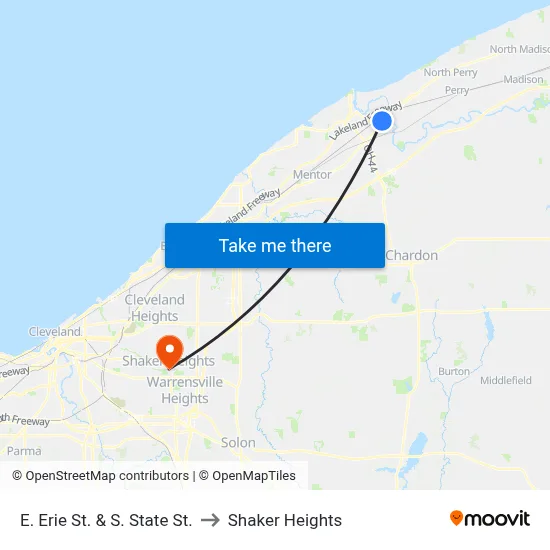 E. Erie St.  & S. State St. to Shaker Heights map