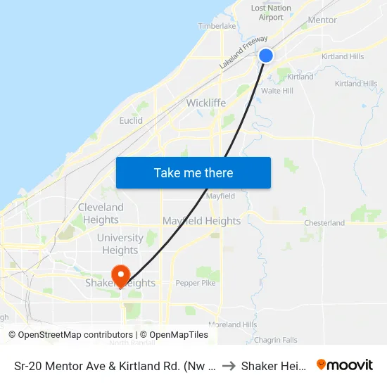 Sr-20 Mentor Ave & Kirtland Rd. (Nw Corner) to Shaker Heights map