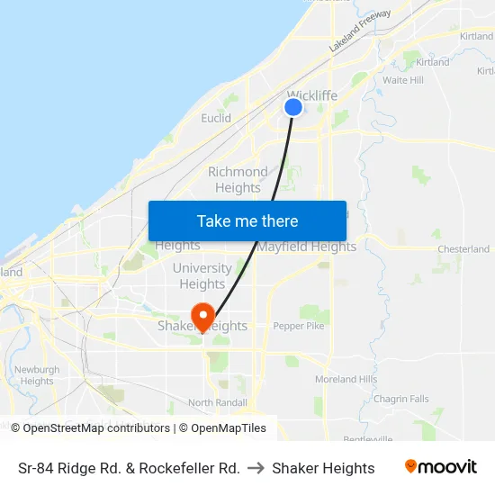 Sr-84 Ridge Rd. & Rockefeller Rd. to Shaker Heights map