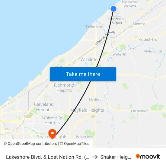 Lakeshore Blvd. & Lost Nation Rd. (Eb) to Shaker Heights map