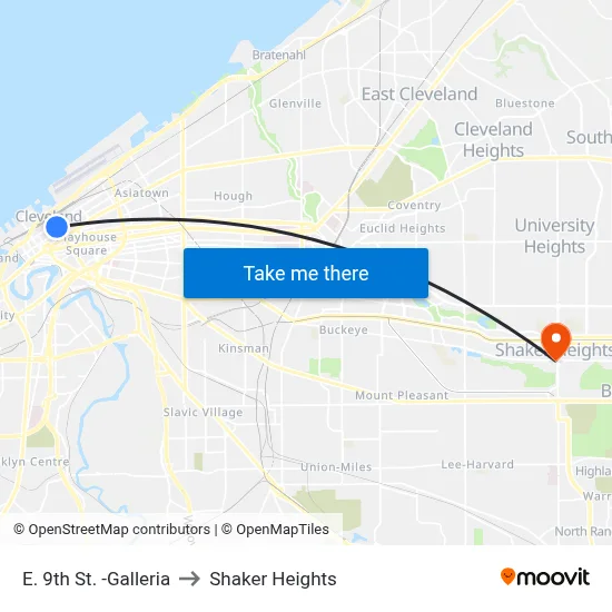 E. 9th St. -Galleria to Shaker Heights map