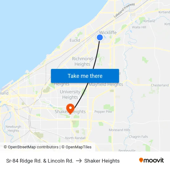 Sr-84 Ridge Rd. & Lincoln Rd. to Shaker Heights map