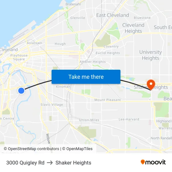 3000 Quigley Rd to Shaker Heights map