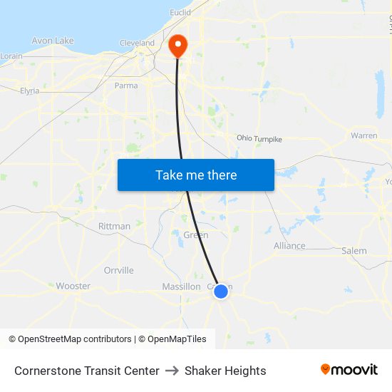 Cornerstone Transit Center to Shaker Heights map