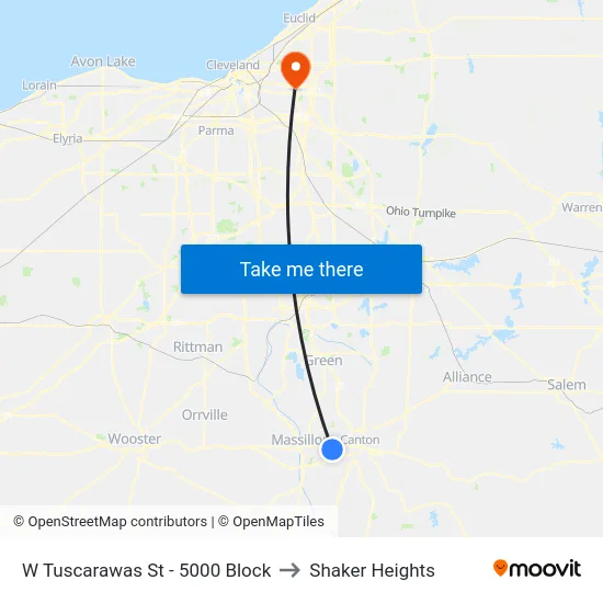 W Tuscarawas St - 5000 Block to Shaker Heights map