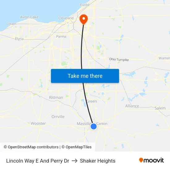 Lincoln Way E And Perry Dr to Shaker Heights map