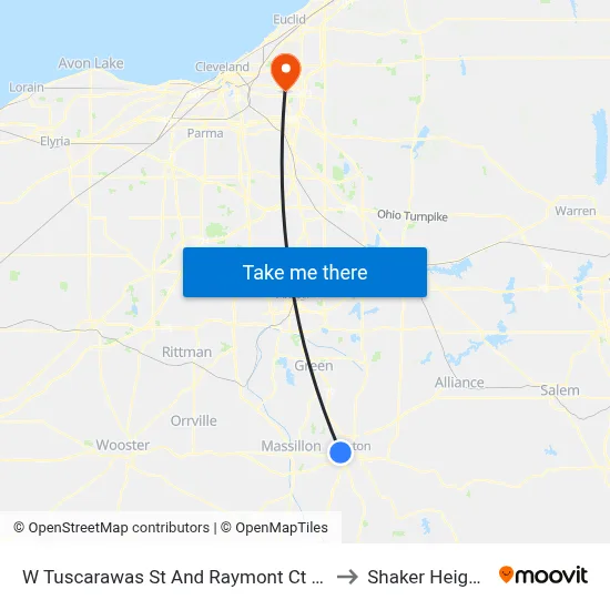 W Tuscarawas St And Raymont Ct SW to Shaker Heights map