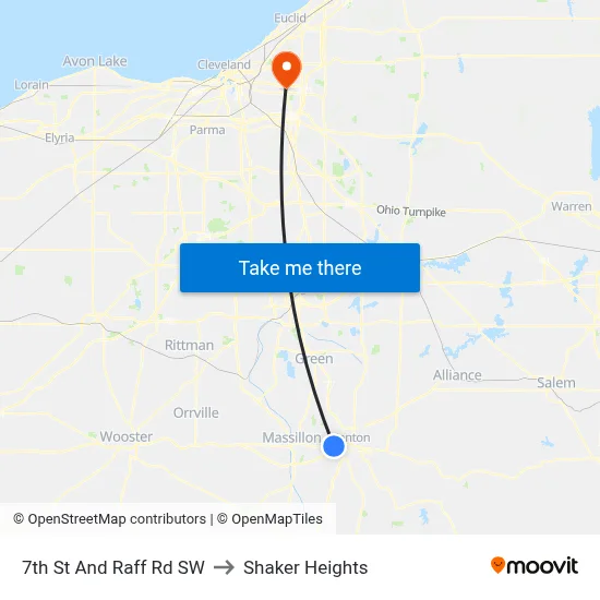 7th St And Raff Rd SW to Shaker Heights map