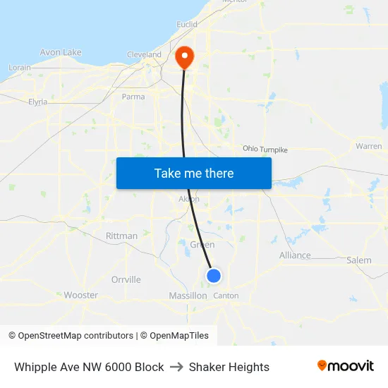 Whipple Ave NW 6000 Block to Shaker Heights map