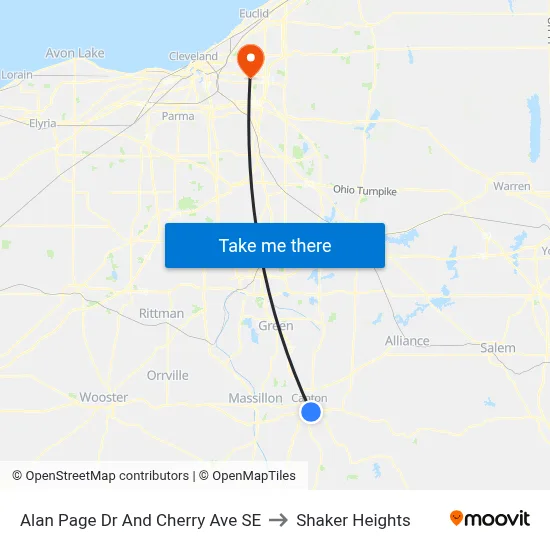 Alan Page Dr And Cherry Ave SE to Shaker Heights map