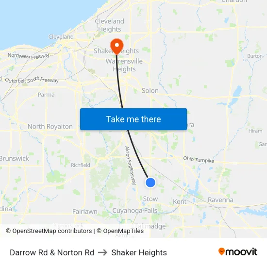 Darrow Rd & Norton Rd to Shaker Heights map